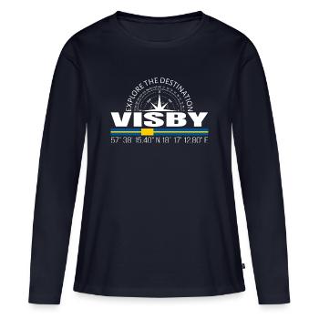 Visby - T-shirt manches longues Premium bio Femme - bleu marine - Devant - Julia (174cm)