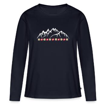 Schweiz, Urlaub, Alpen, Gletscher mit Edelweiss - Frauen Premium Bio Langarmshirt - Navy - Vorne - Julia (174cm)