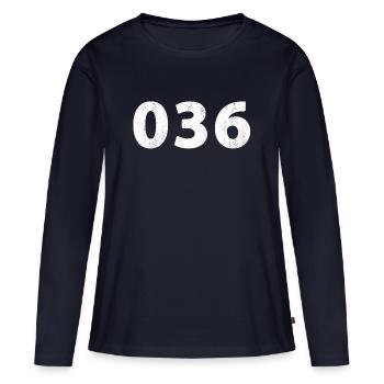 036 Almere Zeewolde - T-shirt manches longues Premium bio Femme - bleu marine - Devant - Julia (174cm)