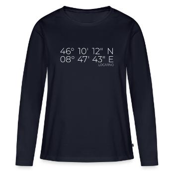 Coordonnées Locarno - T-shirt manches longues Premium bio Femme - bleu marine - Devant - Julia (174cm)