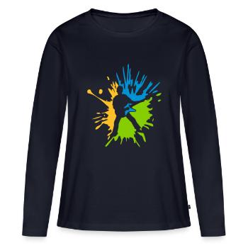 Gouttes colorées de guitariste éclaboussures de couleur - T-shirt manches longues Premium bio Femme - bleu marine - Devant - Julia (174cm)