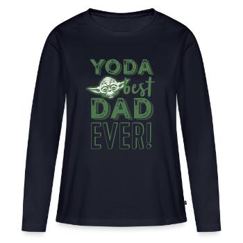 Star Wars: Mandalorian Yoda Best Dad Ever Motiv - Frauen Premium Bio Langarmshirt - Navy - Vorne - Julia (174cm)