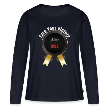 Gagnez votre victoire – | Insigne de la Récompense de la Motivation - T-shirt manches longues Premium bio Femme - bleu marine - Devant - Julia (174cm)