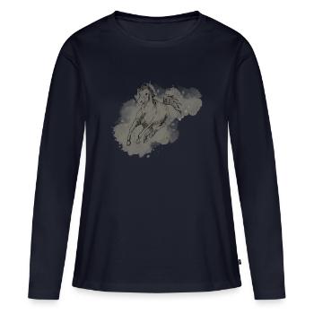 Cheval sauvage - T-shirt manches longues Premium bio Femme - bleu marine - Devant - Julia (174cm)