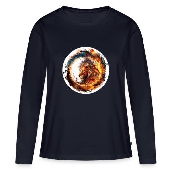 lion spreadhirt flamboyant - T-shirt manches longues Premium bio Femme - bleu marine - Devant - Julia (174cm)