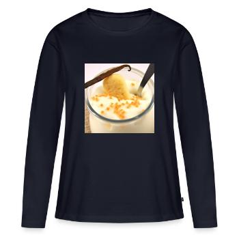 Jutosité dessert pudding à la sauce vanille - T-shirt manches longues Premium bio Femme - bleu marine - Devant - Julia (174cm)