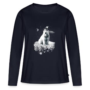 Ours polaire avec une couronne sur la banquise faune arctique - T-shirt manches longues Premium bio Femme - bleu marine - Devant - Julia (174cm)