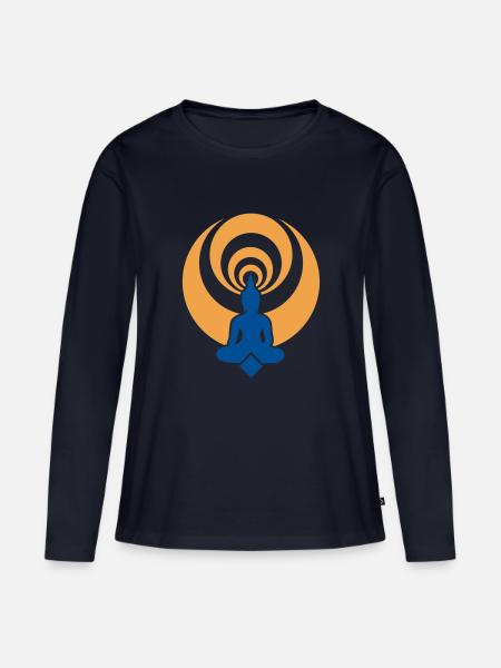 buddha03_2f - Frauen Premium Bio Langarmshirt - Navy