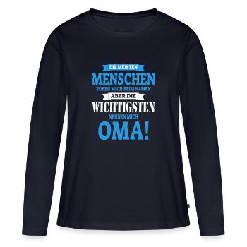 Oma ist die Beste Geschenk Geschenkidee - Frauen Premium Bio Langarmshirt - Navy - Vorne - Julia (174cm)