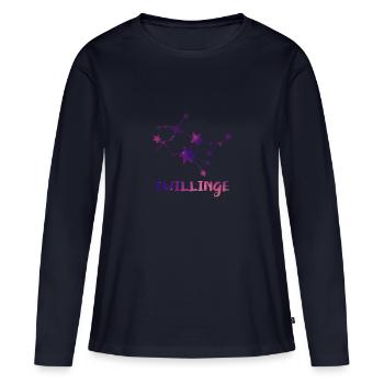 zwillinge Zwilling - Frauen Premium Bio Langarmshirt - Navy - Vorne - Julia (174cm)