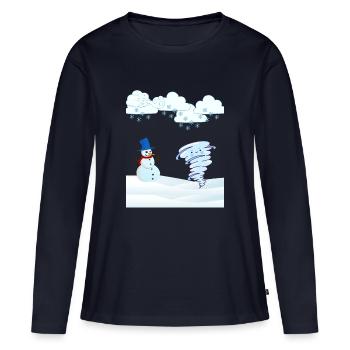 mignon bonhomme de neige d’hiver et vent - T-shirt manches longues Premium bio Femme - bleu marine - Devant - Julia (174cm)
