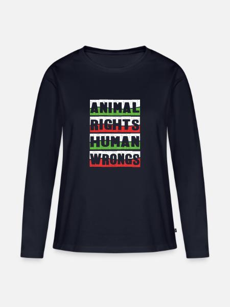 Animal Rights - Animal Rights Human Wrongs - Frauen Premium Bio Langarmshirt - Navy