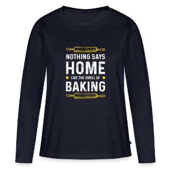 Odeur de cuisson - T-shirt manches longues Premium bio Femme - bleu marine - Devant - Julia (174cm)