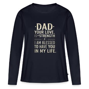 J’AIME PAPA - T-shirt manches longues Premium bio Femme - bleu marine - Devant - Julia (174cm)
