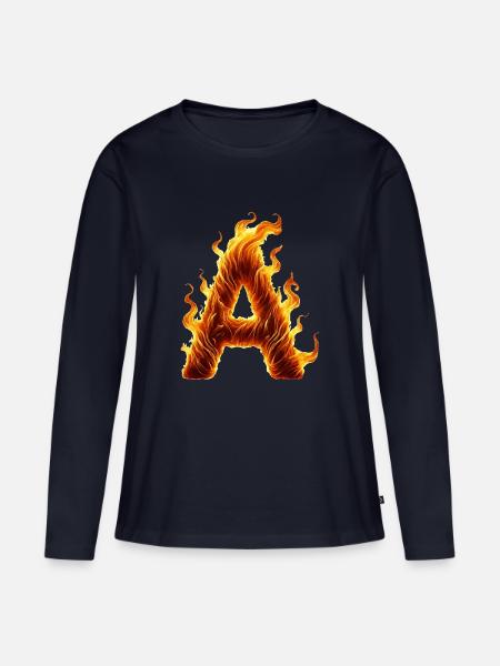 buchstabe a flammen - Frauen Premium Bio Langarmshirt - Navy