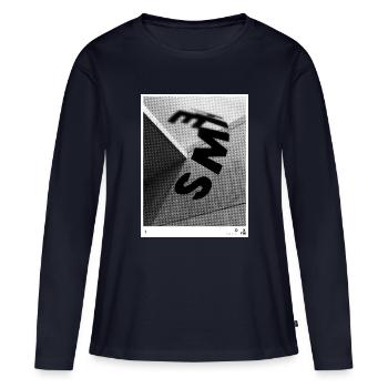 Schwarzweiß Perspektive Typografie - Frauen Premium Bio Langarmshirt - Navy - Vorne - Julia (174cm)