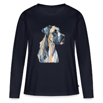 Dogge - Frauen Premium Bio Langarmshirt - Navy - Vorne - Julia (174cm)