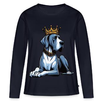 Grand Dogue Propriétaire de Dogue Grand Dane Fan de Grand Dogue - T-shirt manches longues Premium bio Femme - bleu marine - Devant - Julia (174cm)