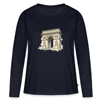 Arc de Triomphe in Aquarell - Frauen Premium Bio Langarmshirt - Navy - Vorne - Julia (174cm)