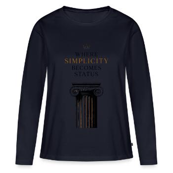 Minimalismus Luxus Schlichtes Premium Status - Frauen Premium Bio Langarmshirt - Navy - Vorne - Julia (174cm)