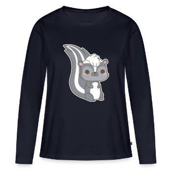 Putois - T-shirt manches longues Premium bio Femme - bleu marine - Devant - Julia (174cm)