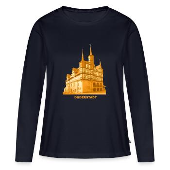 Duderstadt Rathaus - Frauen Premium Bio Langarmshirt - Navy - Vorne - Julia (174cm)