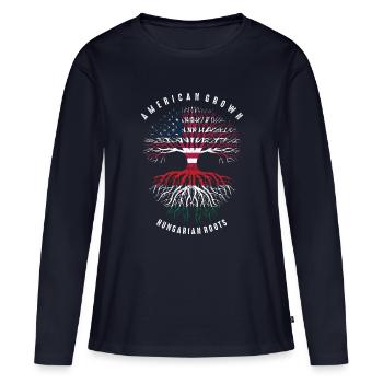 Amerikanisch-ungarischer Wurzelbaum - Frauen Premium Bio Langarmshirt - Navy - Vorne - Julia (174cm)
