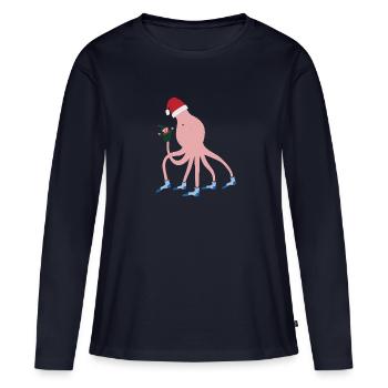 Krake und Wichtel - Frauen Premium Bio Langarmshirt - Navy - Vorne - Julia (174cm)