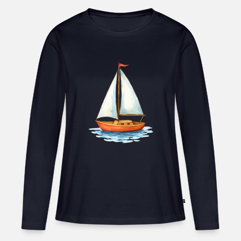 segelboot boot - Frauen Premium Bio Langarmshirt - Navy