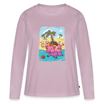 Noël tropical - T-shirt manches longues Premium bio Femme - rose poudré - Devant - Julia (174cm)