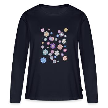 Flower Power Peace & Power Unisexe - T-shirt manches longues Premium bio Femme - bleu marine - Devant - Julia (174cm)