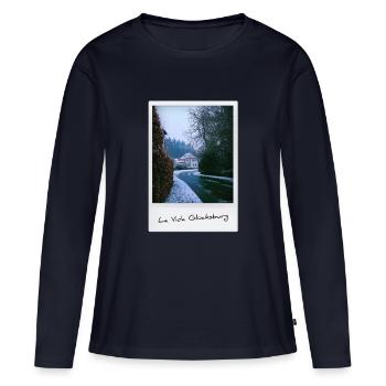 Vie Glücksburg - T-shirt manches longues Premium bio Femme - bleu marine - Devant - Julia (174cm)