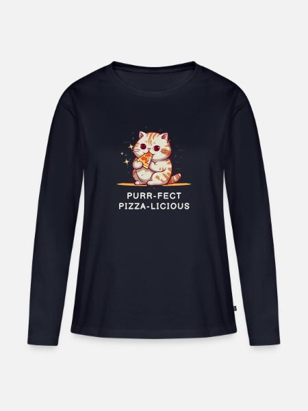 Pizza Cat! - Frauen Premium Bio Langarmshirt - Navy