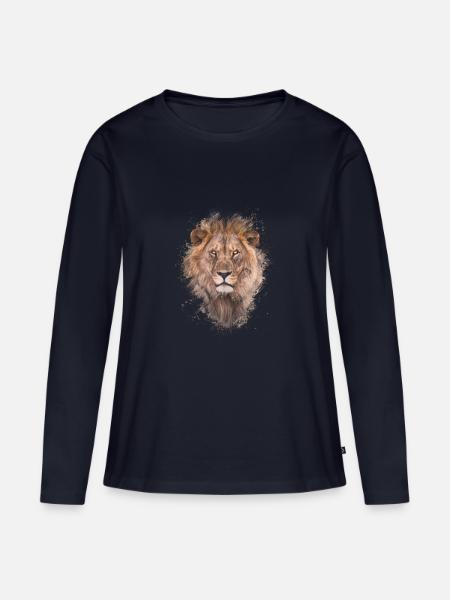 Löwenkopf painted Design - Frauen Premium Bio Langarmshirt - Navy