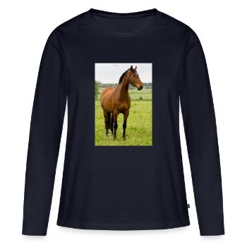 Cheval. Cheval. - T-shirt manches longues Premium bio Femme - bleu marine - Devant - Julia (174cm)