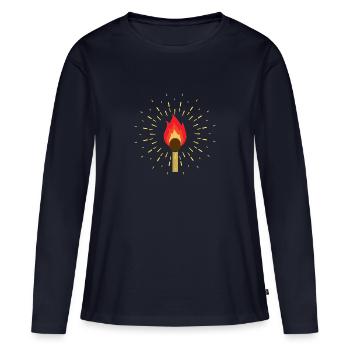 Lumière lumière lumière d’allumettes motivation feu gift - T-shirt manches longues Premium bio Femme - bleu marine - Devant - Julia (174cm)