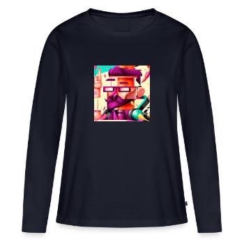 logo hipster - T-shirt manches longues Premium bio Femme - bleu marine - Devant - Julia (174cm)