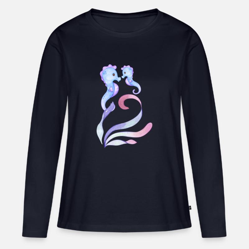 blaue Seepferdchen - Mutter + Kind - Frauen Premium Bio Langarmshirt - Navy