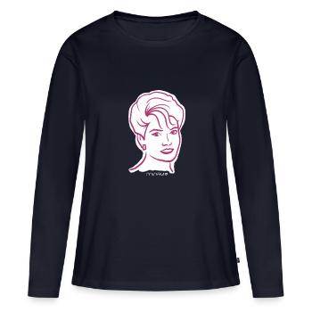 Années 80 / Portrait de femme / Girl Power / minavi - T-shirt manches longues Premium bio Femme - bleu marine - Devant - Julia (174cm)