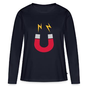 Le logo de l’aimant clignote drôlement - T-shirt manches longues Premium bio Femme - bleu marine - Devant - Julia (174cm)