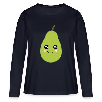 Poire Kawaii Fruits Kawaii Fruits Kawaii - T-shirt manches longues Premium bio Femme - bleu marine - Devant - Julia (174cm)