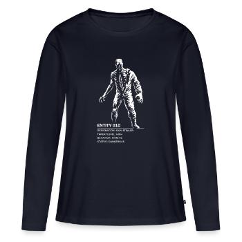 Backrooms Entité 010 blanche - T-shirt manches longues Premium bio Femme - bleu marine - Devant - Julia (174cm)
