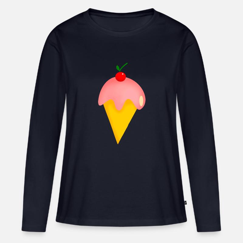 ERDBEERKIRSCH-EISCREME - Frauen Premium Bio Langarmshirt - Navy