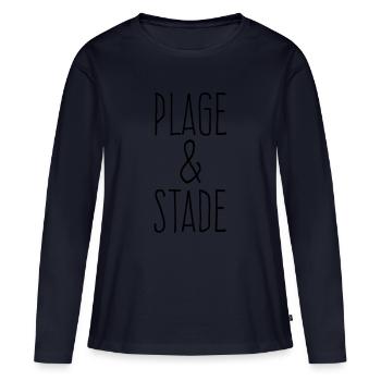 Plage et stade - T-shirt manches longues Premium bio Femme - bleu marine - Devant - Julia (174cm)