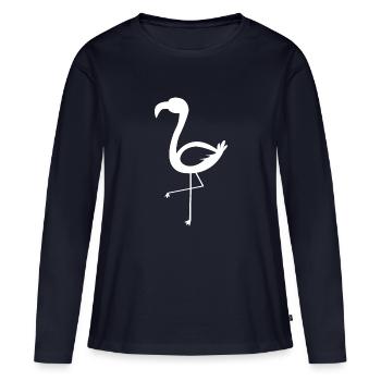 Flamingo simpel weiss - Frauen Premium Bio Langarmshirt - Navy - Vorne - Julia (174cm)