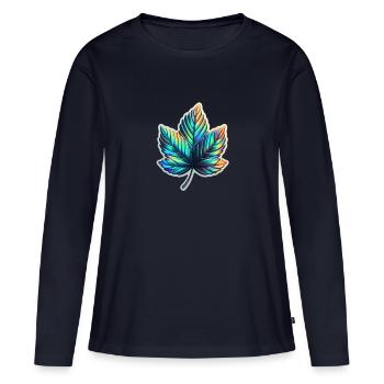 Ahorn Blatt holografisch - Frauen Premium Bio Langarmshirt - Navy - Vorne - Julia (174cm)