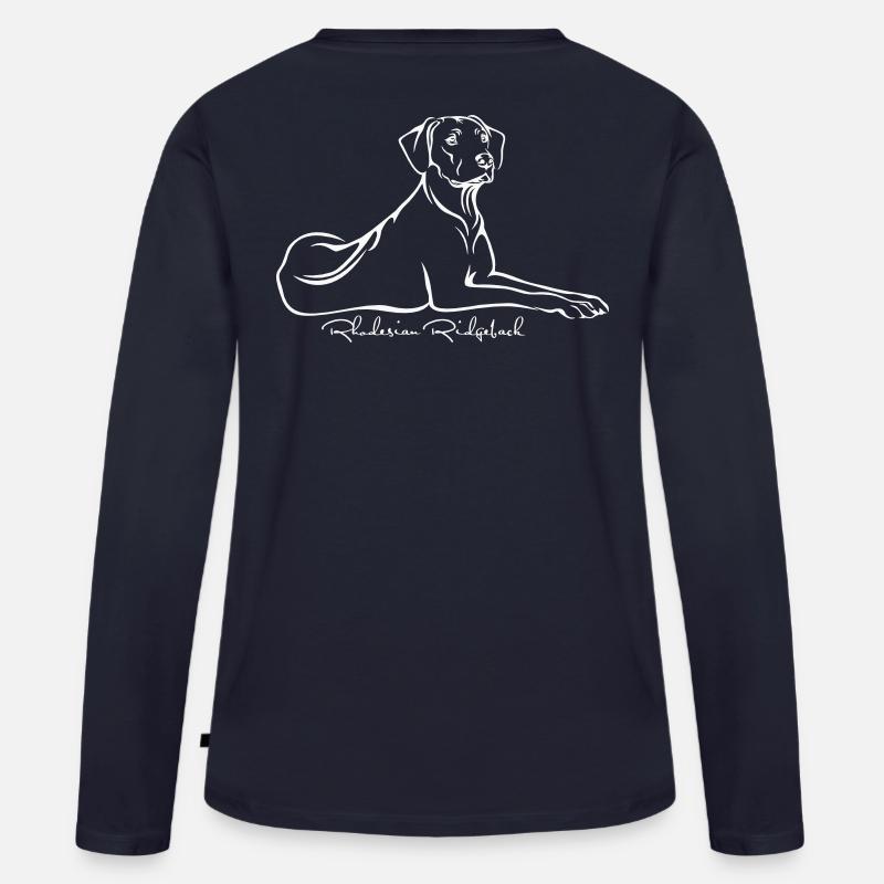Rhodesian Ridgeback liegend mit Ridge - Frauen Premium Bio Langarmshirt - Navy