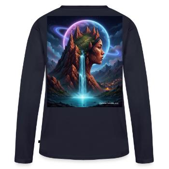 Musa Cosmica tra Montagne - T-shirt manches longues Premium bio Femme - bleu marine - Dos - Julia (174cm)