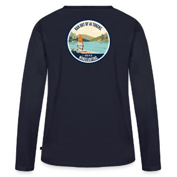 KI Humor - Windsurfing - Frauen Premium Bio Langarmshirt - Navy - Hinten - Julia (174cm)