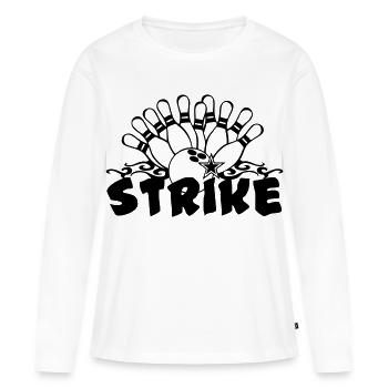 Bowling Strike , Fun Shirt , Strike (25) - Frauen Premium Bio Langarmshirt - Weiß - Vorne - Julia (174cm)